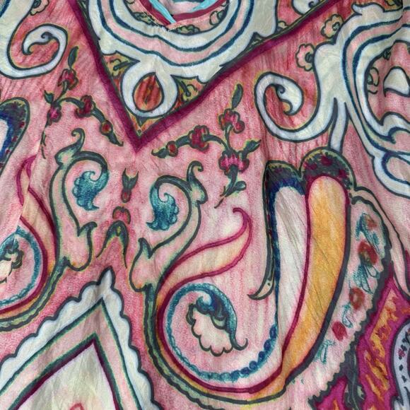 Johnny Was Silk Tunic Top Women's Size S Colorful Abstract Floral Boho Whimsical - Picture 2 of 9